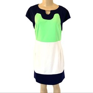 NWT Multi-tone Midi Colour Block Keyhole Neck Office Summer Dress
